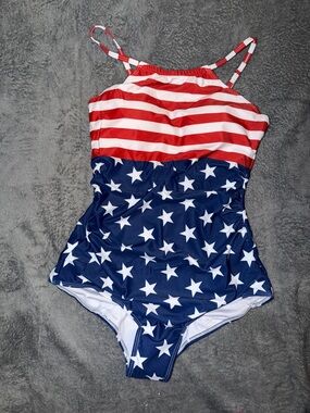 NEW WOMENS  PATRIOTIC AMERICAN FLAG 1PC SWIMSUIT STRETCHY Small  4TH OF JULY